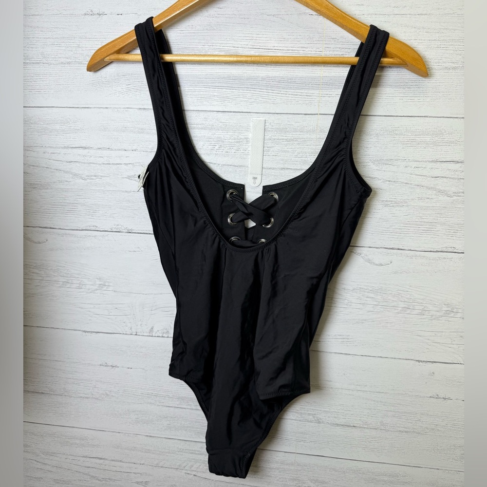 S aerie Black Lace-Up Swimsuit